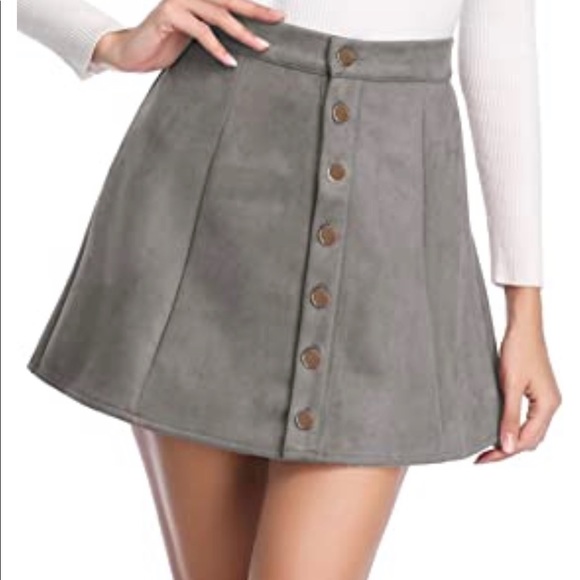 COPY - Faux Suede Skirt Button Closure A-Line High Wasit - Picture 2 of 5